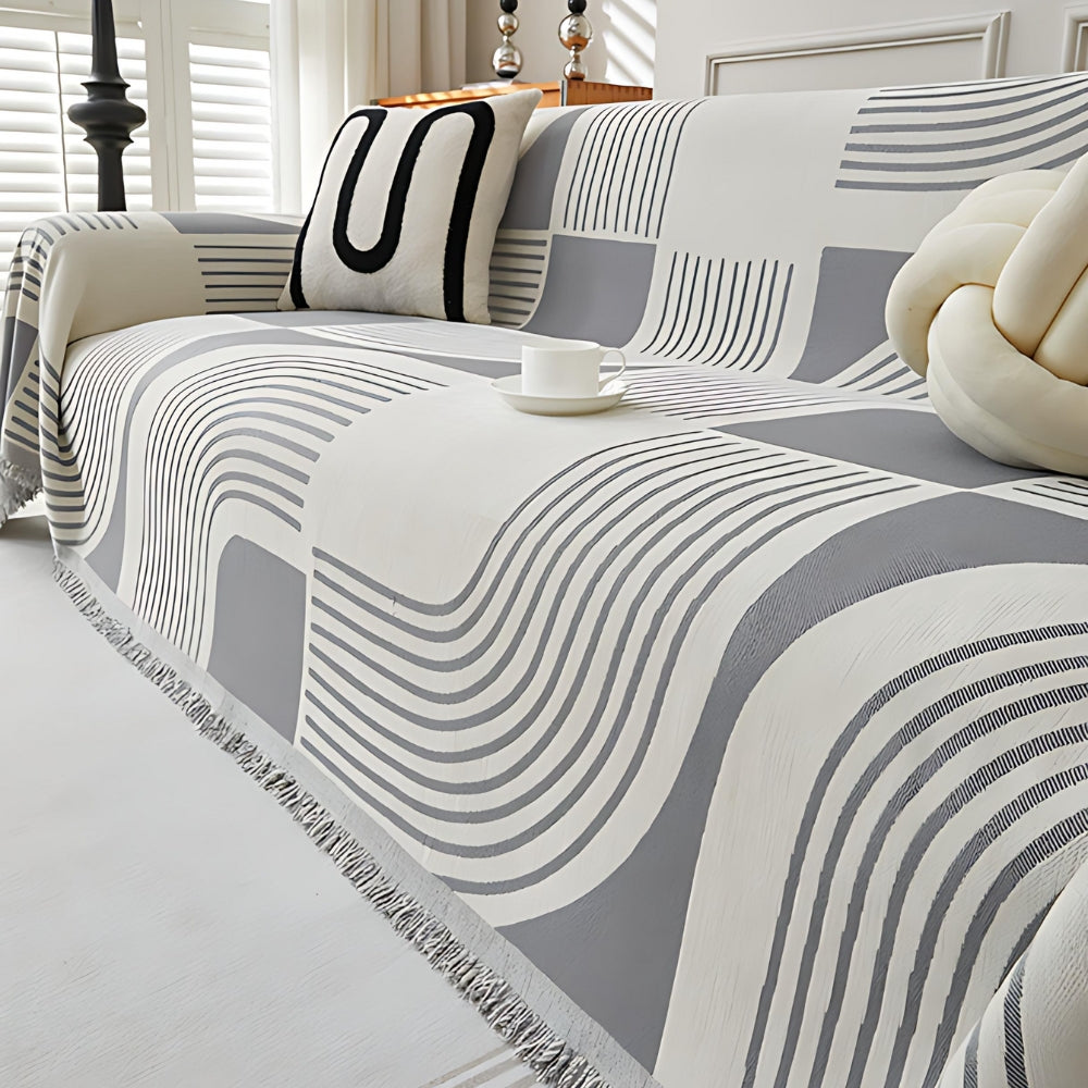 Wavy Sofa Cover - Chenille, Reversible Design, Boho Stripe