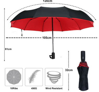 Wearclo | Wind-Resistant Storm Umbrella with Automatic Open Button | Portable Protection Against Rain and Wind