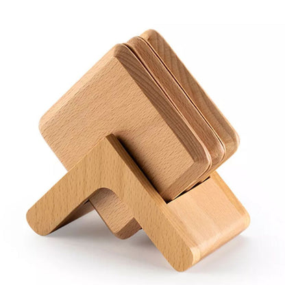 Wesley Coaster Set - Black Walnut and Beech, 6 Pieces with Holder