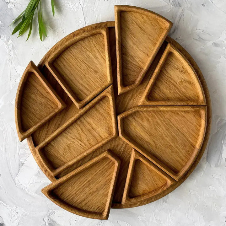 Wesley Serving Tray - Premium Wood, Round with Removable Compartments