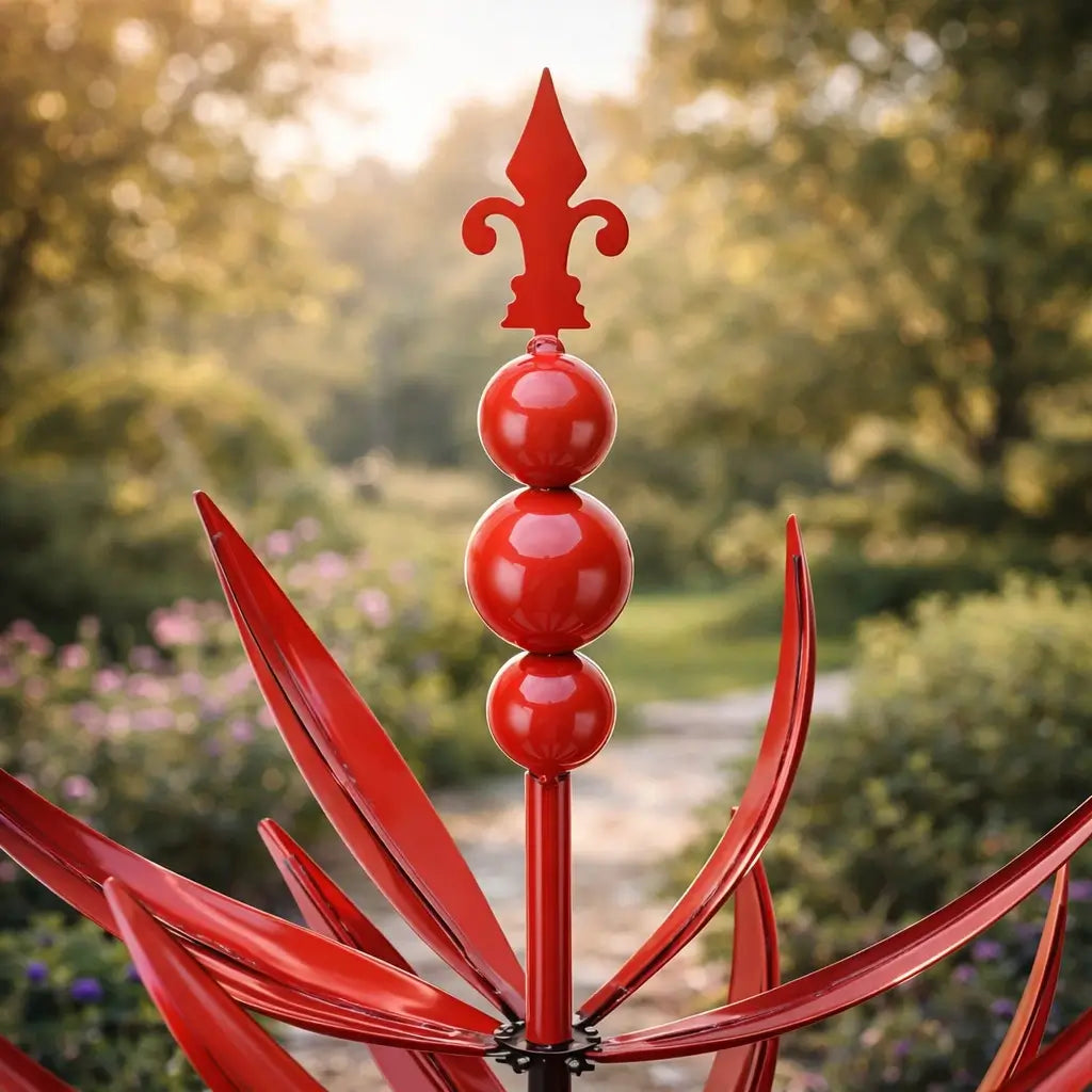 Metal Garden Wind Spinner Kinetic Yard Sculpture Dual-Spin Weather Vane Ornament Outdoor Lawn Stake Flower Petal Rotating Art for Patio Yard