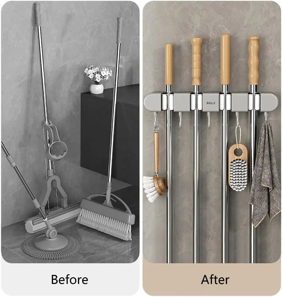 Wexley Wall Mount Organizer - Plastic and Stainless Steel, Broom Holder