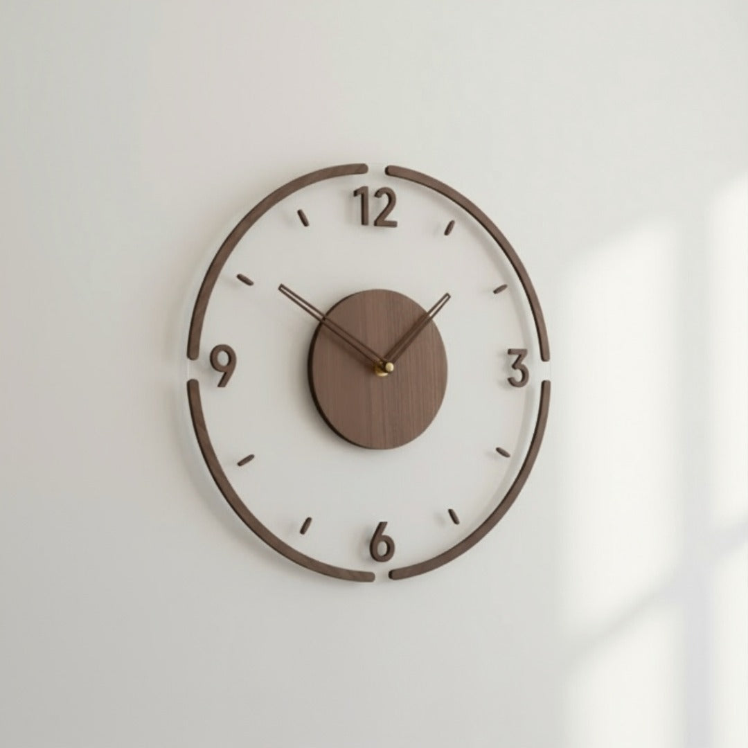 Silent Nordic Wall Clock 13.8 Inch Wooden Scandinavian Design for Living Room Bedroom Kitchen