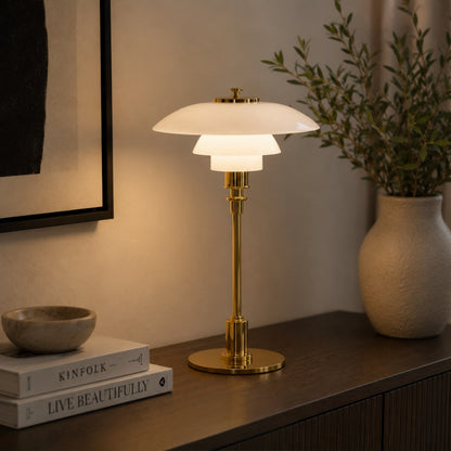 Layered Glass Table Lamp with Metal Base – Scandinavian Accent Light for Bedroom, Living Room & Office