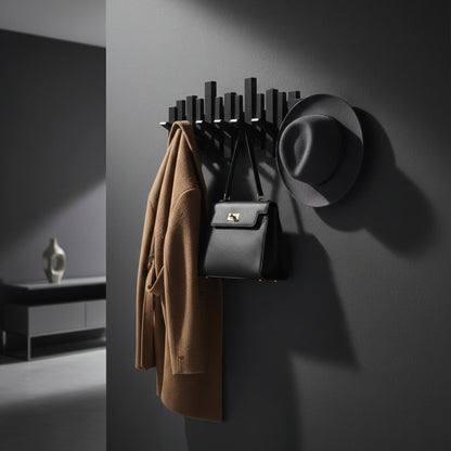 Wall-Mounted Coat Rack with Fold-Down Hooks — Solid Wood Piano Key Design for Entryway Bedroom Hallway Mudroom