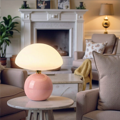 Mushroom Table Lamp with 3-Level Dimmable LED Light – Retro Ceramic & Frosted Glass Desk Lamp for Bedroom, Living Room & Office