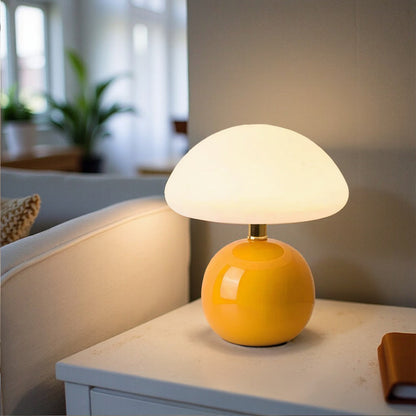 Mushroom Table Lamp with 3-Level Dimmable LED Light – Retro Ceramic & Frosted Glass Desk Lamp for Bedroom, Living Room & Office