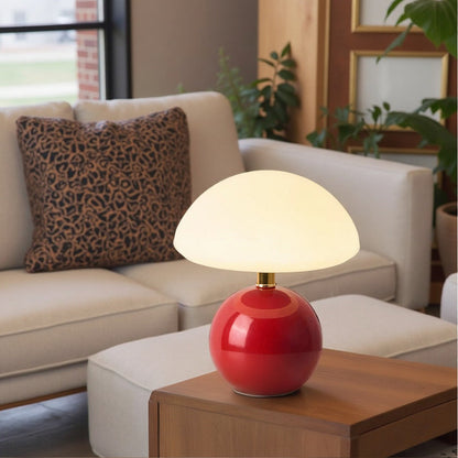 Mushroom Table Lamp with 3-Level Dimmable LED Light – Retro Ceramic & Frosted Glass Desk Lamp for Bedroom, Living Room & Office