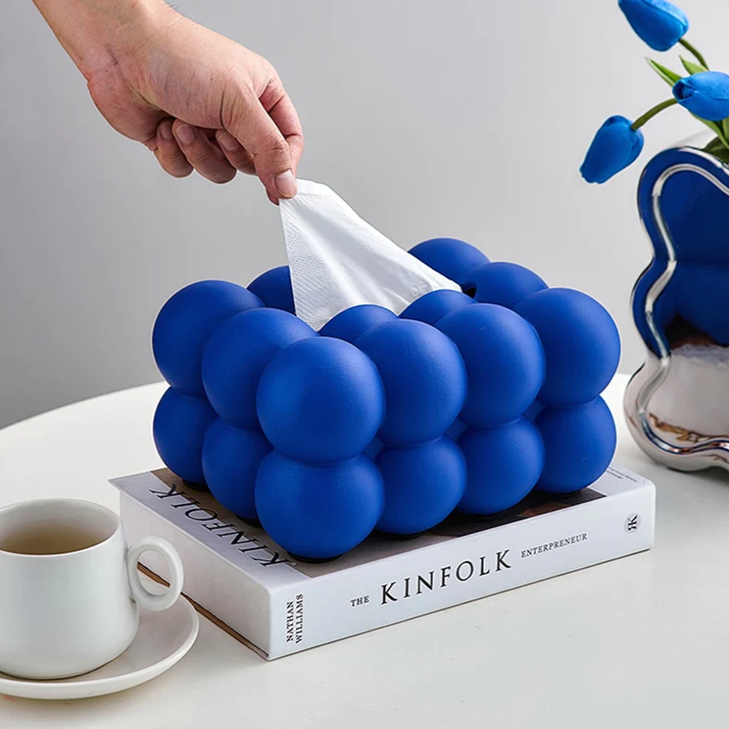Whimsical Ball Shape Ceramic Tissue Box Cover – Blue and Silver Options