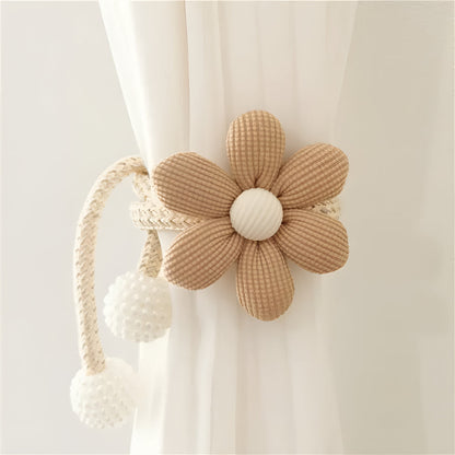 Whimsy Flower Curtain Tie Back - Embroidered Fabric, Pearl Buckle