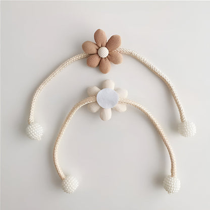 Whimsy Flower Curtain Tie Back - Embroidered Fabric, Pearl Buckle
