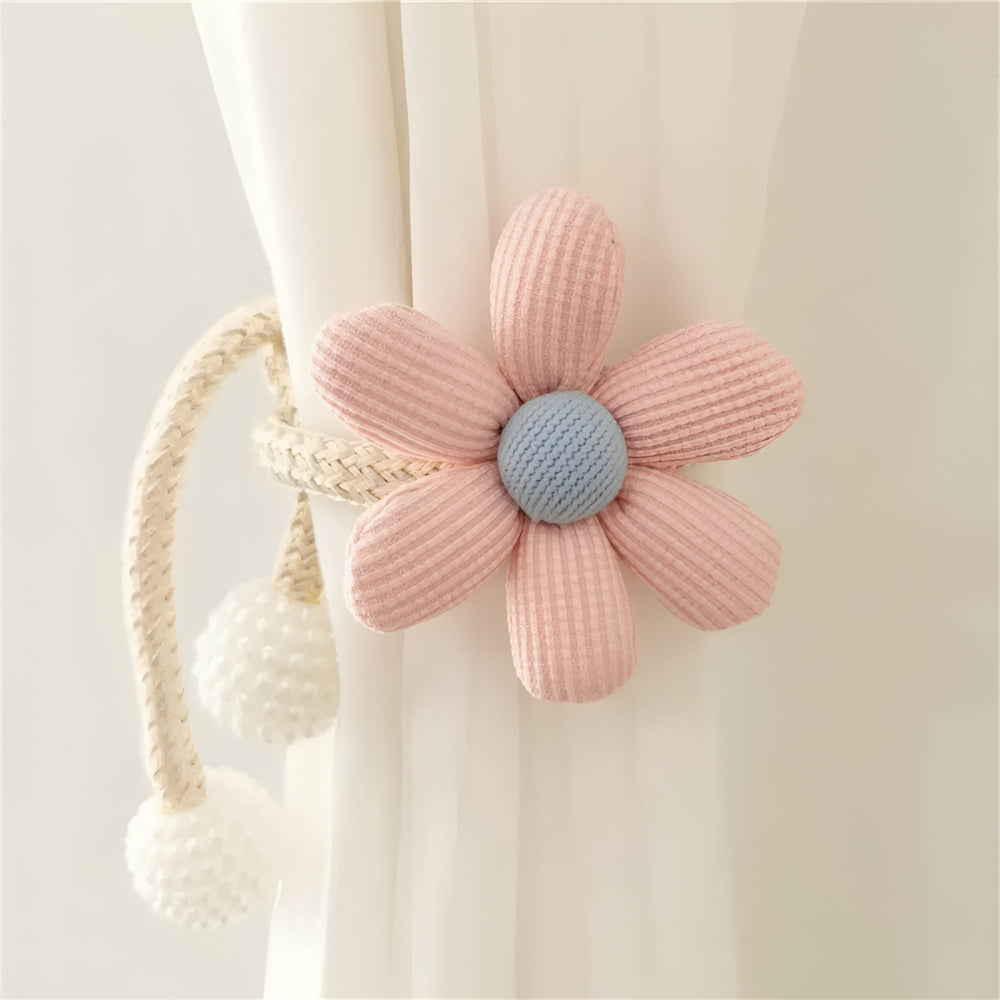 Whimsy Flower Curtain Tie Back - Embroidered Fabric, Pearl Buckle