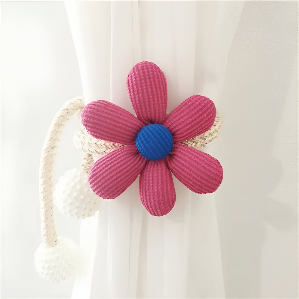 Whimsy Flower Curtain Tie Back - Embroidered Fabric, Pearl Buckle
