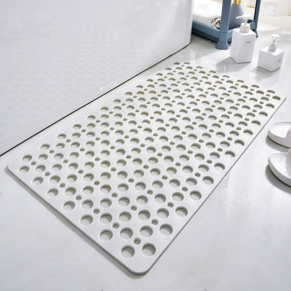 Non-Slip Bath Mat with Drainage Holes Gray 24x16 Inch PVC Quick-Dry Bathroom Safety Floor Liner for Shower Tub Wet Areas Home Spa Senior Acc