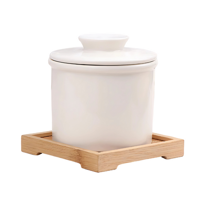 Ceramic Butter Keeper with Water Seal for Spreadable Butter – Countertop Storage Crock for Kitchen