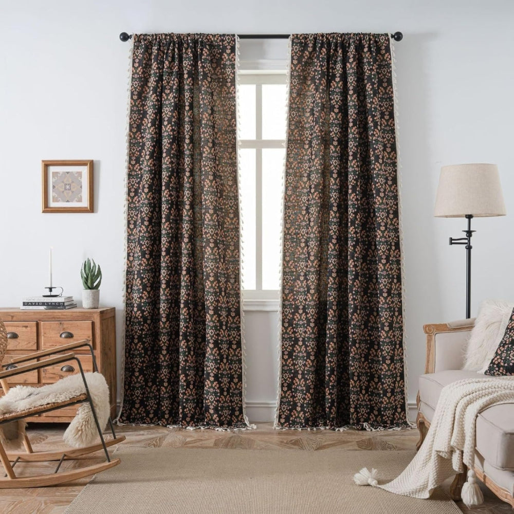 Wilder Curtains for Living Room - Jacquard Fabric with Tassels