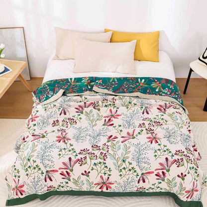 Organic Cotton Gauze Throw Blanket – Lightweight 4-Layer Weave for Year-Round Comfort, Sofa, Bed, Camping & Travel