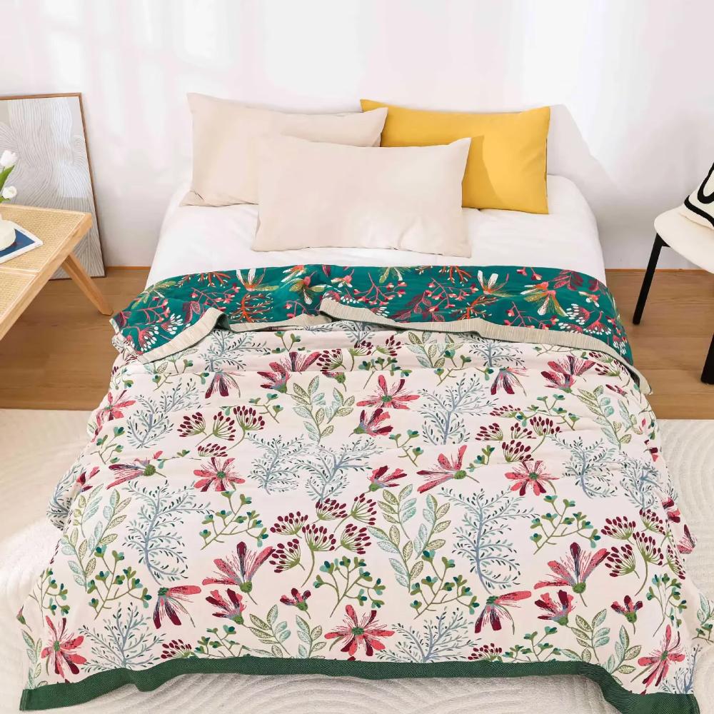 Organic Cotton Gauze Throw Blanket – Lightweight 4-Layer Weave for Year-Round Comfort, Sofa, Bed, Camping & Travel