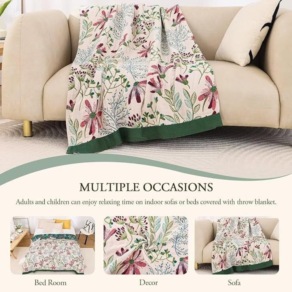 Organic Cotton Gauze Throw Blanket – Lightweight 4-Layer Weave for Year-Round Comfort, Sofa, Bed, Camping & Travel