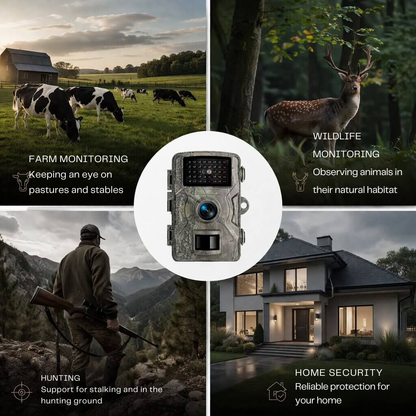 Motion-Activated Trail Camera with Night Vision for Outdoor Wildlife Monitoring & Security | Weatherproof Infrared Game Cam for Deer Hunting