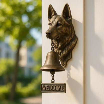 Cast Iron Dog Doorbell with Aged Bronze Finish for Front Porch, Entryway & Garden Gate Decor