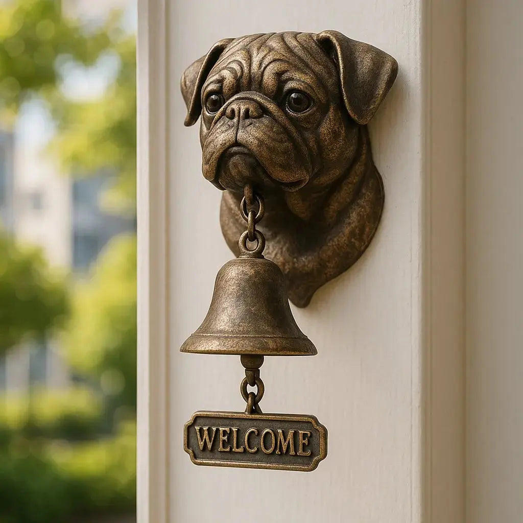 Cast Iron Dog Doorbell with Aged Bronze Finish for Front Porch, Entryway & Garden Gate Decor