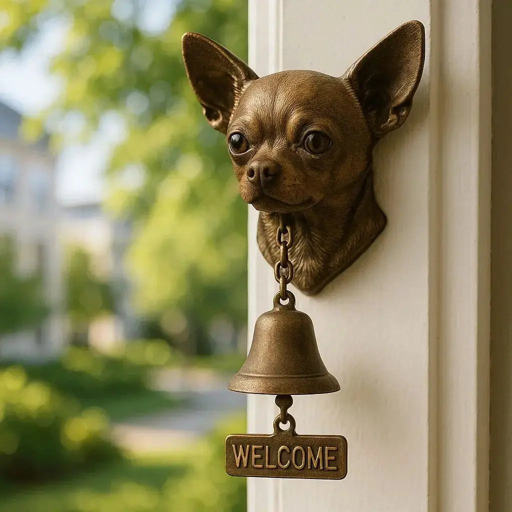 Cast Iron Dog Doorbell with Aged Bronze Finish for Front Porch, Entryway & Garden Gate Decor