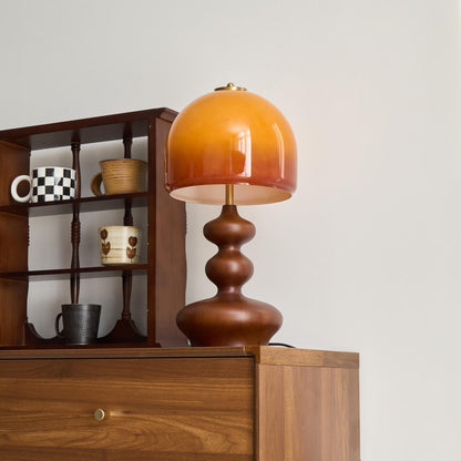 Wooden Desk Lamp with Amber Glass Shade 10 in × 20 in for Nightstand Bedroom Office Cozy Reading Light