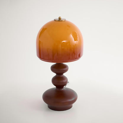 Wooden Desk Lamp with Amber Glass Shade 10 in × 20 in for Nightstand Bedroom Office Cozy Reading Light