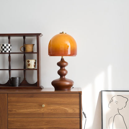 Wooden Desk Lamp with Amber Glass Shade 10 in × 20 in for Nightstand Bedroom Office Cozy Reading Light