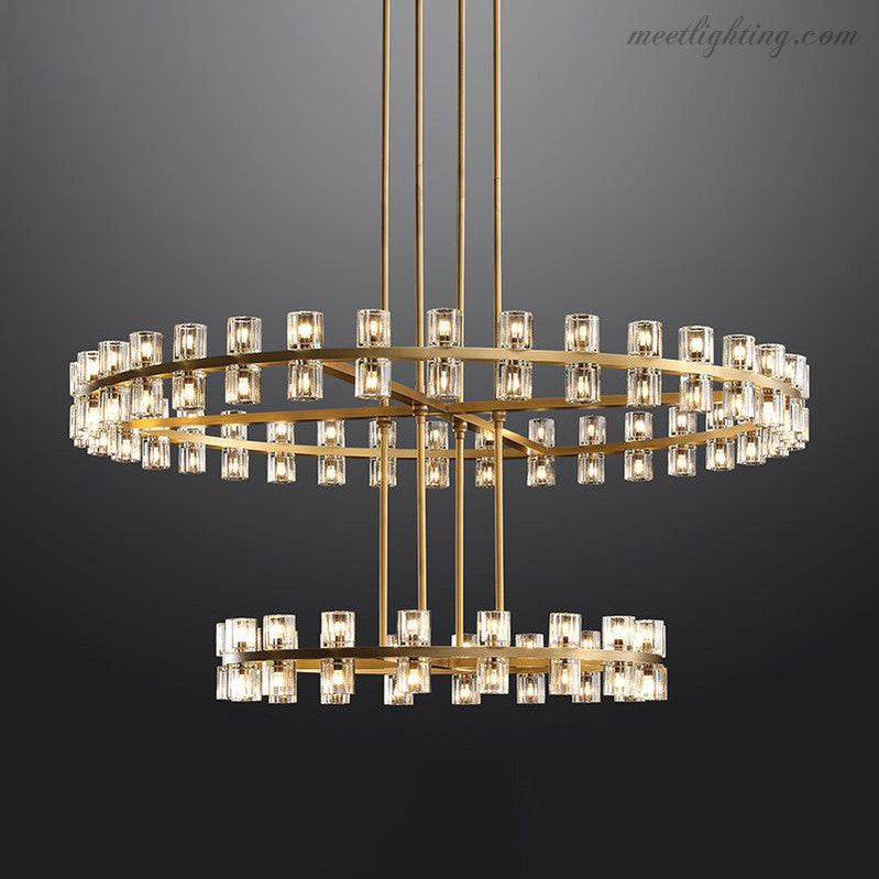 Two-Tier Crystal Chandelier 60 Inch Round Statement Lighting 108 Bulbs for Dining Room Living Room Bedroom Hotel Restaurant Grand Entryway