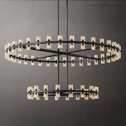 Two-Tier Crystal Chandelier 60 Inch Round Statement Lighting 108 Bulbs for Dining Room Living Room Bedroom Hotel Restaurant Grand Entryway