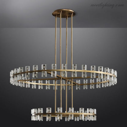 Two-Tier Crystal Chandelier 60 Inch Round Statement Lighting 108 Bulbs for Dining Room Living Room Bedroom Hotel Restaurant Grand Entryway