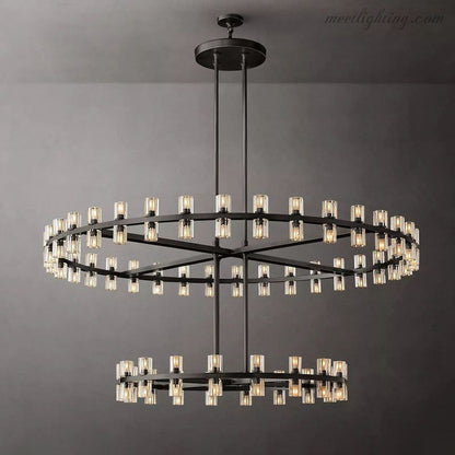 Two-Tier Crystal Chandelier 60 Inch Round Statement Lighting 108 Bulbs for Dining Room Living Room Bedroom Hotel Restaurant Grand Entryway