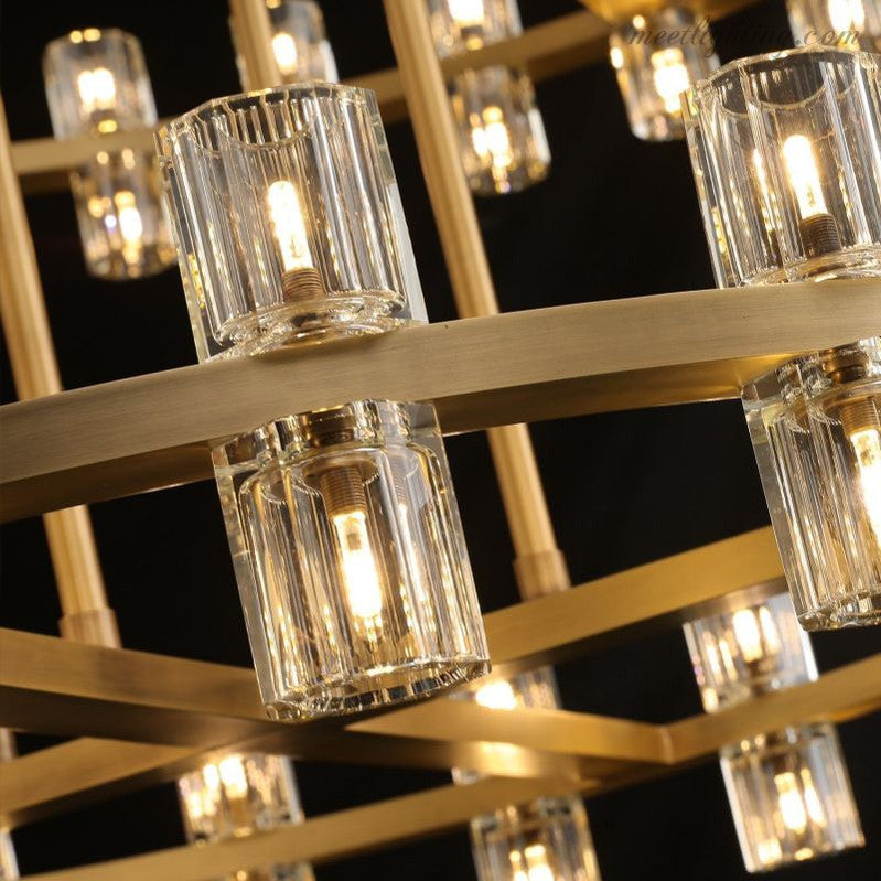Two-Tier Crystal Chandelier 60 Inch Round Statement Lighting 108 Bulbs for Dining Room Living Room Bedroom Hotel Restaurant Grand Entryway