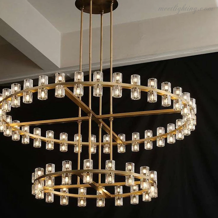 Two-Tier Crystal Chandelier 60 Inch Round Statement Lighting 108 Bulbs for Dining Room Living Room Bedroom Hotel Restaurant Grand Entryway