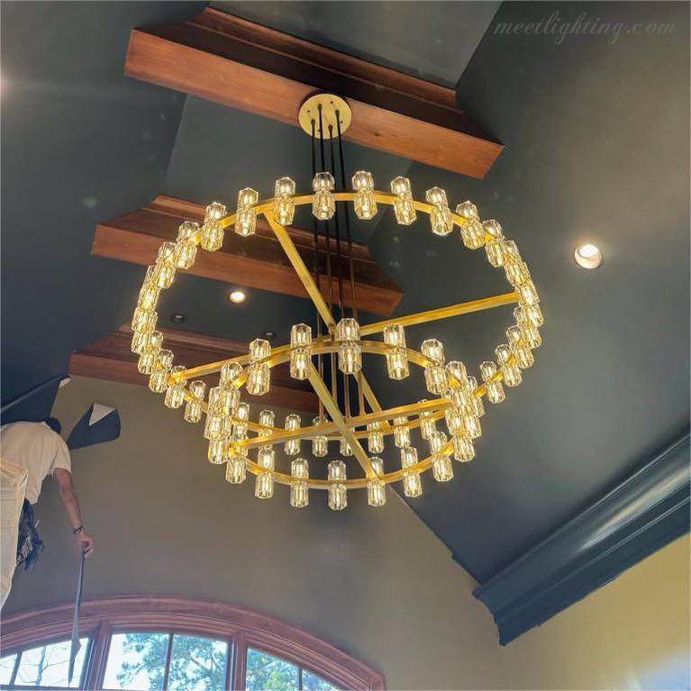 Two-Tier Crystal Chandelier 60 Inch Round Statement Lighting 108 Bulbs for Dining Room Living Room Bedroom Hotel Restaurant Grand Entryway