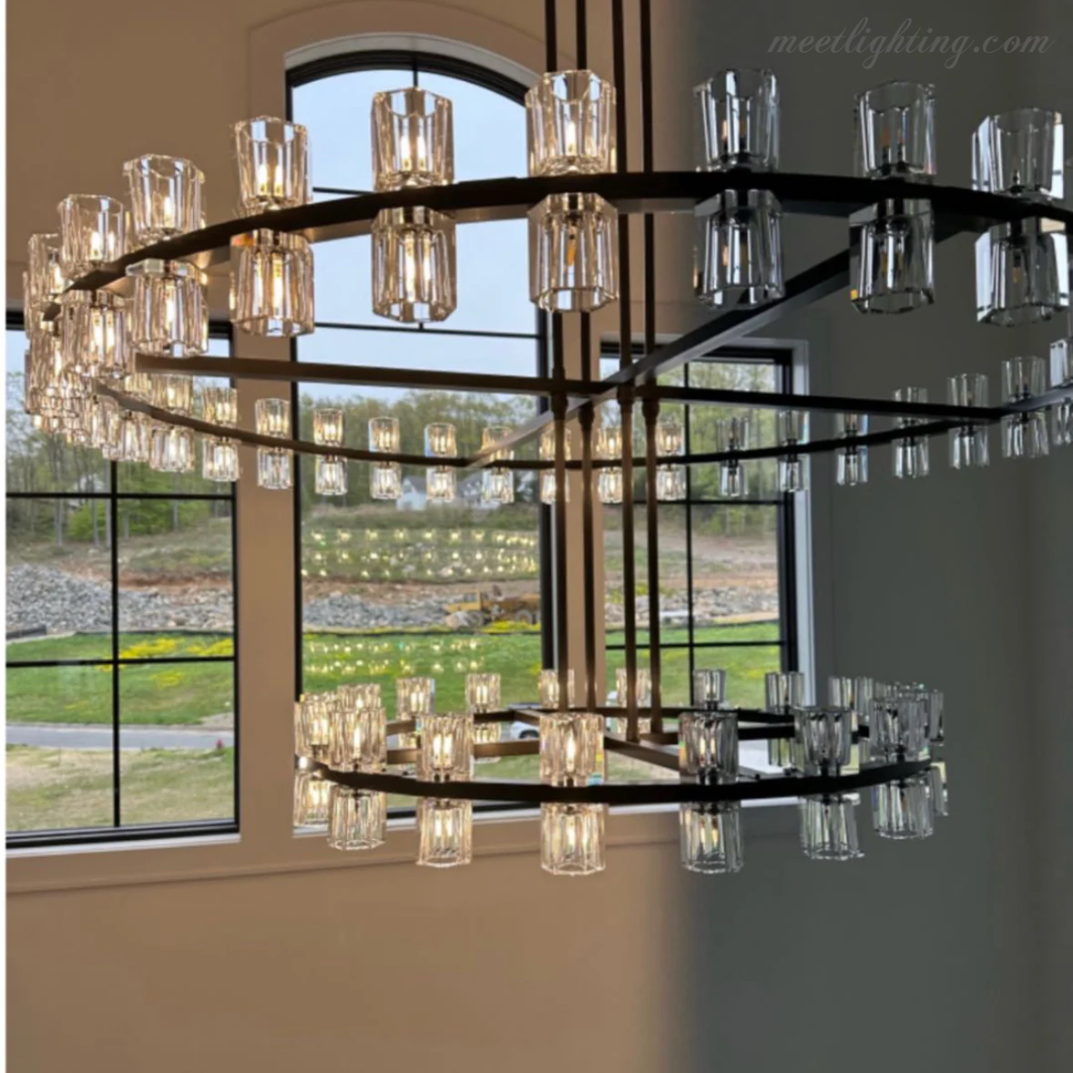 Two-Tier Crystal Chandelier 60 Inch Round Statement Lighting 108 Bulbs for Dining Room Living Room Bedroom Hotel Restaurant Grand Entryway