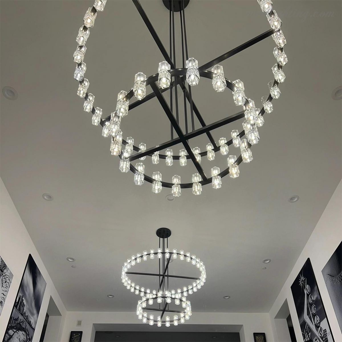Two-Tier Crystal Chandelier 60 Inch Round Statement Lighting 108 Bulbs for Dining Room Living Room Bedroom Hotel Restaurant Grand Entryway