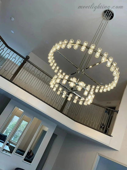 Two-Tier Crystal Chandelier 60 Inch Round Statement Lighting 108 Bulbs for Dining Room Living Room Bedroom Hotel Restaurant Grand Entryway
