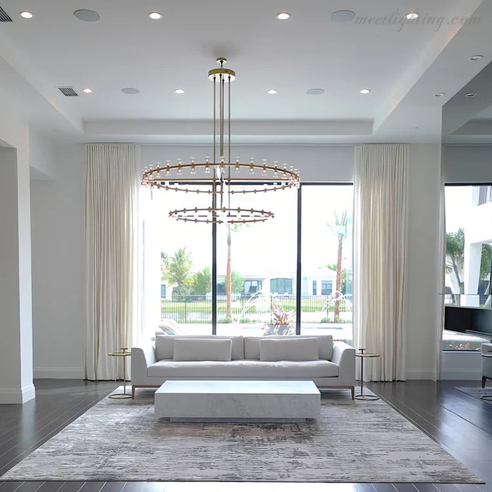 Two-Tier Crystal Chandelier 60 Inch Round Statement Lighting 108 Bulbs for Dining Room Living Room Bedroom Hotel Restaurant Grand Entryway