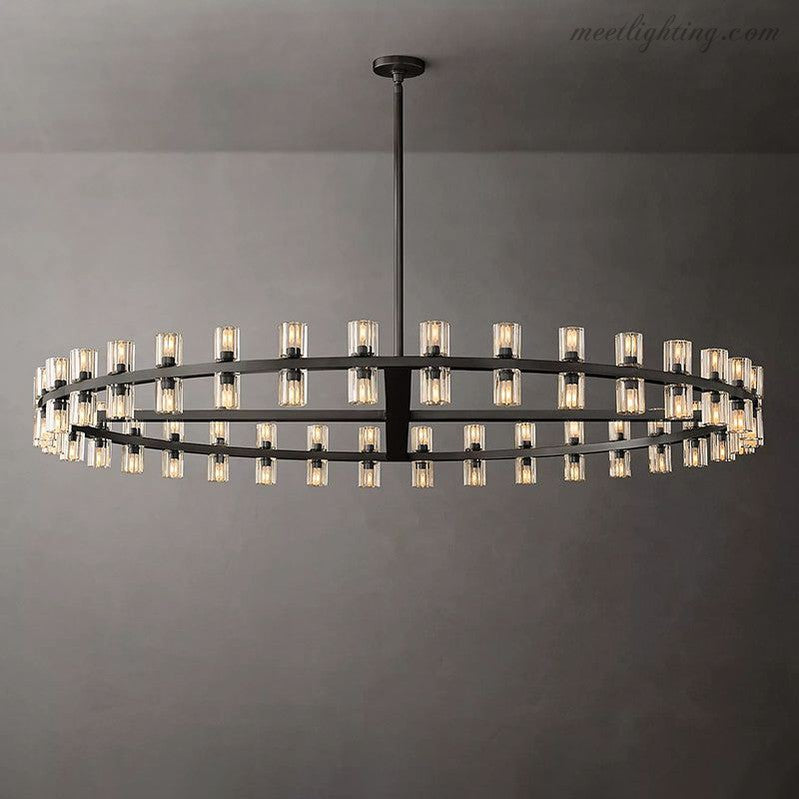 60-Inch Round Crystal Chandelier 72-Light Brass Fixture for Dining Room Living Room Hotel