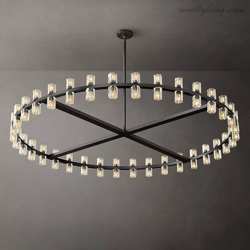 60-Inch Round Crystal Chandelier 72-Light Brass Fixture for Dining Room Living Room Hotel