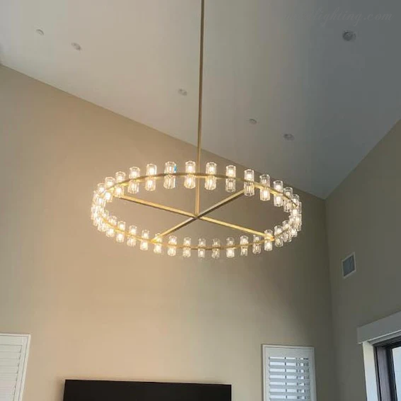 60-Inch Round Crystal Chandelier 72-Light Brass Fixture for Dining Room Living Room Hotel