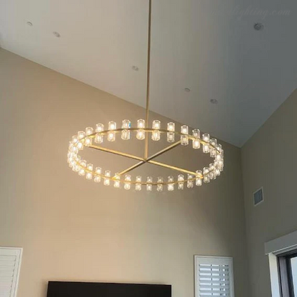 60-Inch Round Crystal Chandelier 72-Light Brass Fixture for Dining Room Living Room Hotel