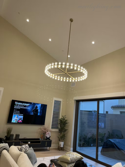 60-Inch Round Crystal Chandelier 72-Light Brass Fixture for Dining Room Living Room Hotel