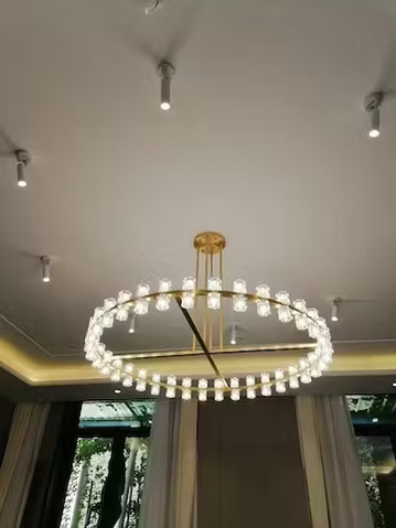 60-Inch Round Crystal Chandelier 72-Light Brass Fixture for Dining Room Living Room Hotel