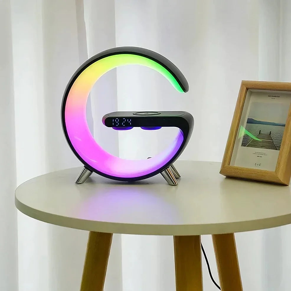 Digital Alarm Clock with Bluetooth Speaker & Wireless Charging Pad for Nightstand