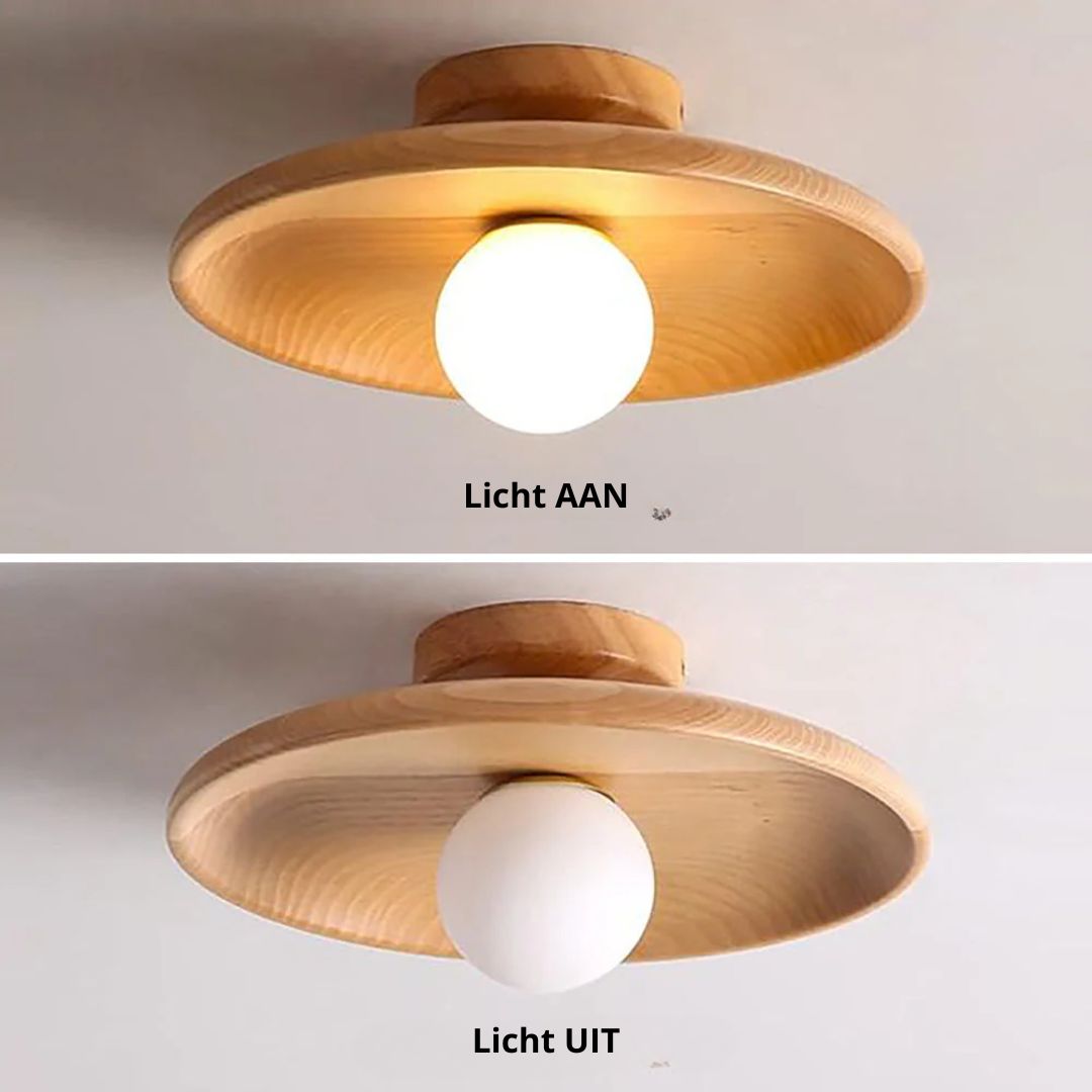 Wooden Globe LED Flush Mount Light 6 in Height Warm Glow for Bedroom Hallway Low Ceiling Compact Modern Nordic Style Natural Timber Finish A