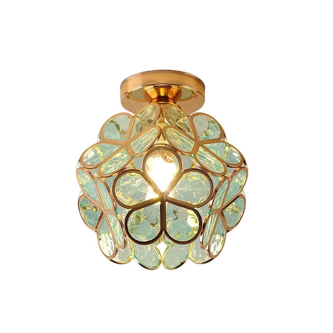 Acrylic Flush Mount Ceiling Light 8 in Gold Floral Fixture Bedroom Hallway Living Room Compact Small Space Decorative E26 Base Warm Glow